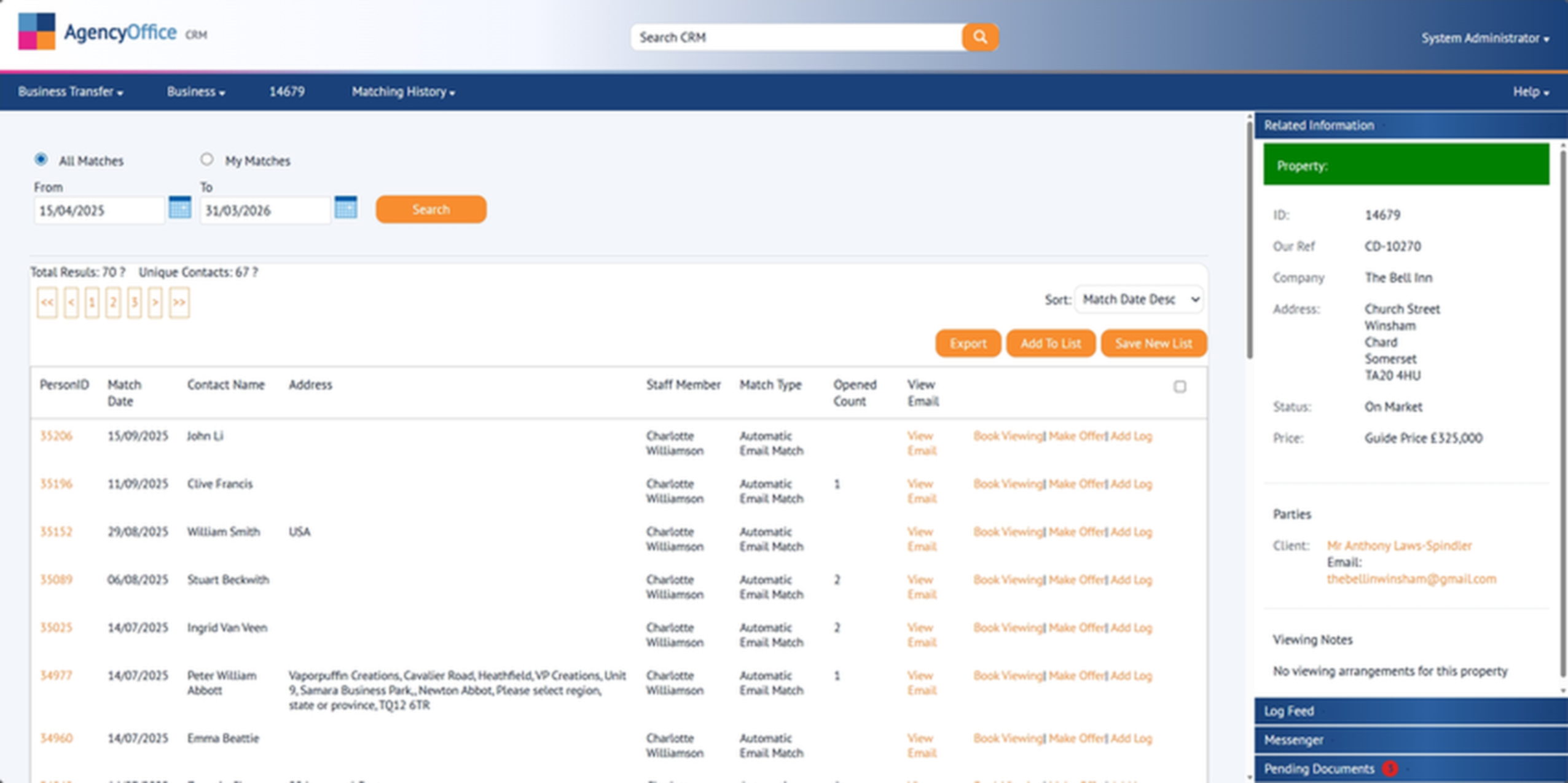 Applicant matching results in Agency Office