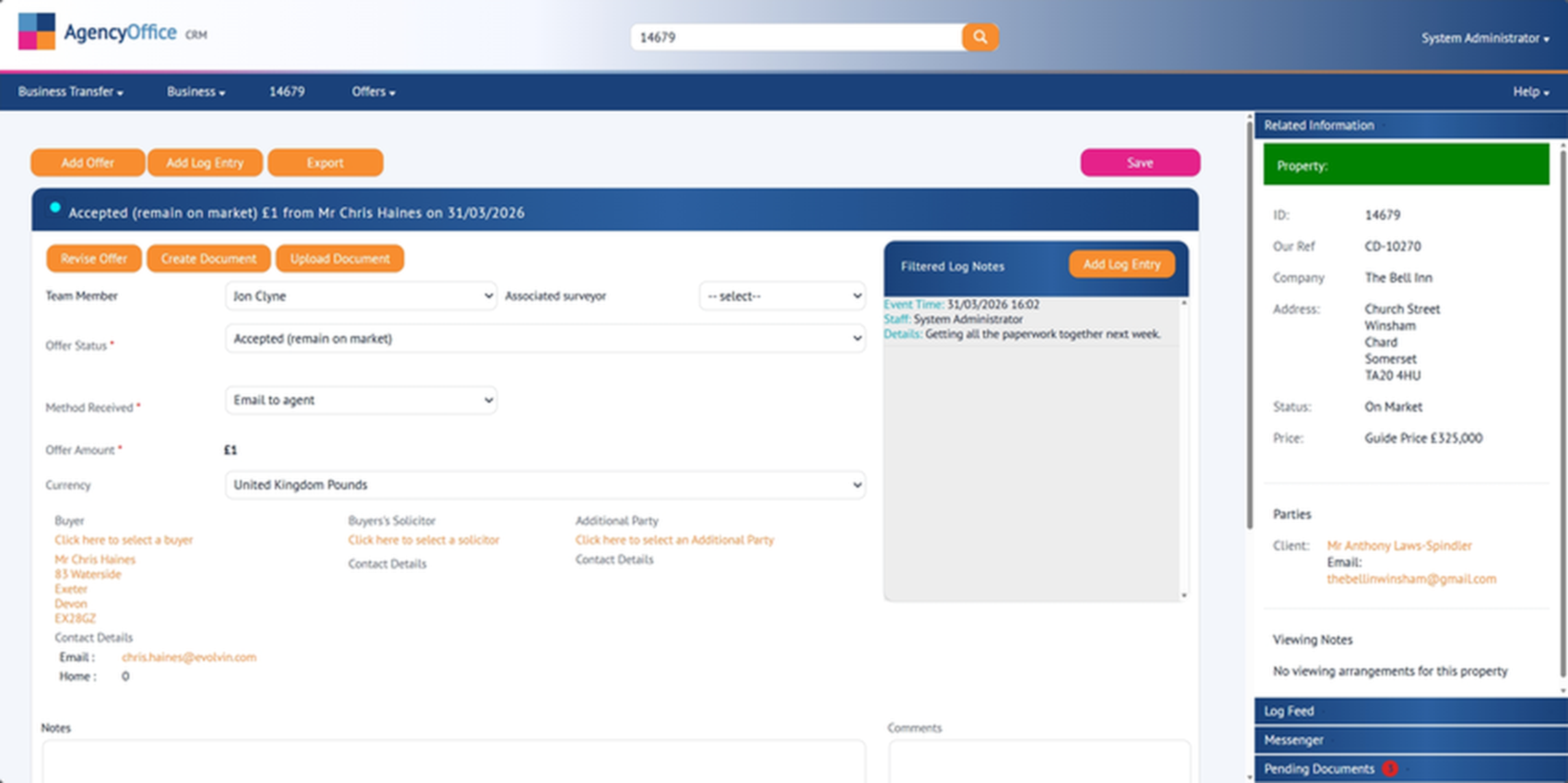 Offers management in Agency Office